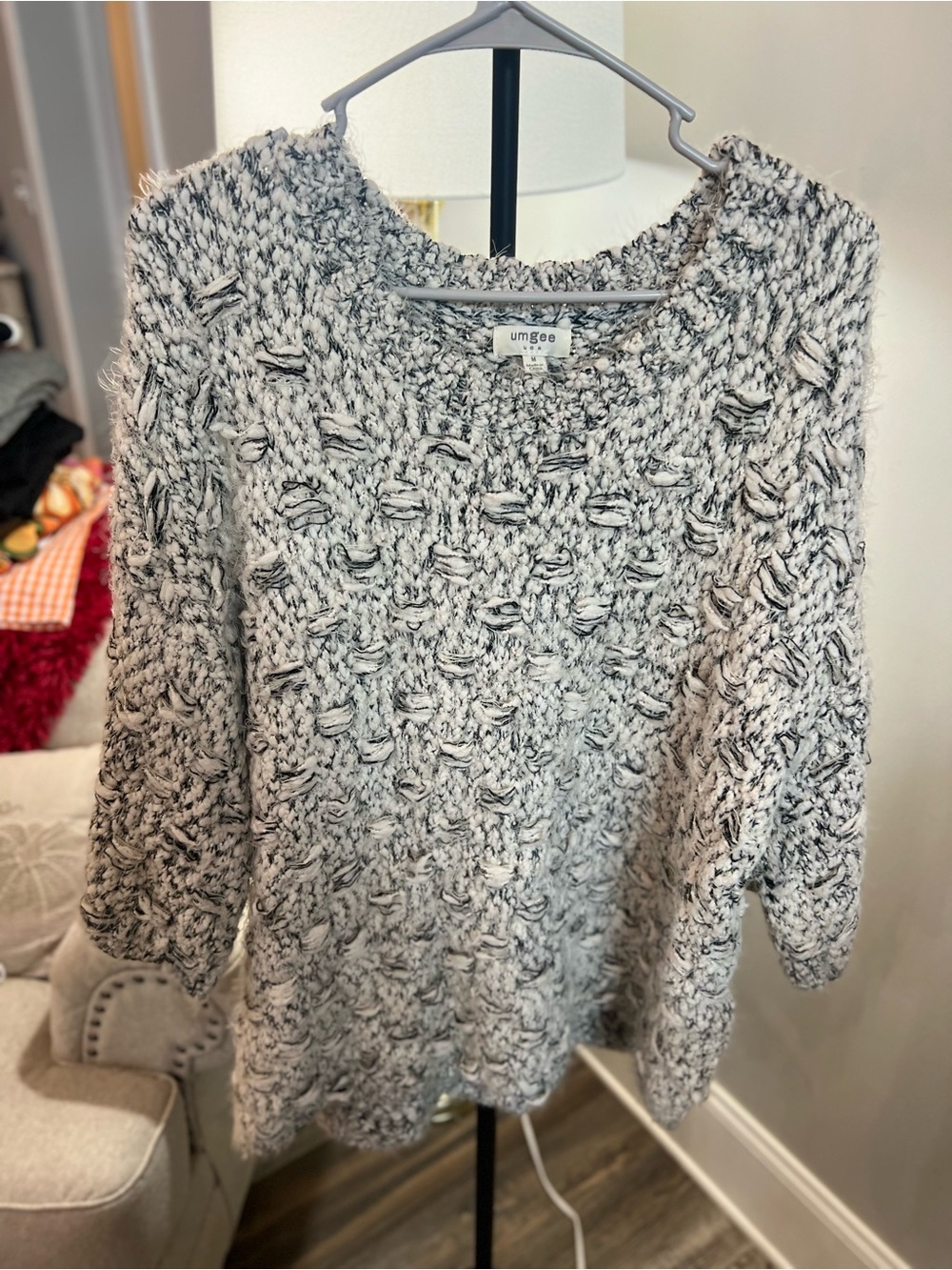 Umgee Black & White Marled Crewneck Sweater